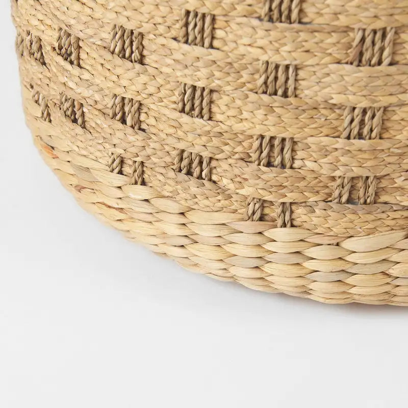 Brown Patterned Woven Seagrass Round Pouf
