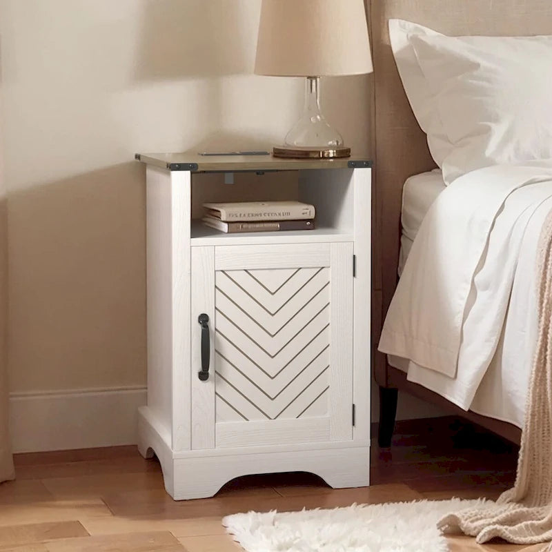 Farmhouse Nightstand with Charging Station and Barn Door