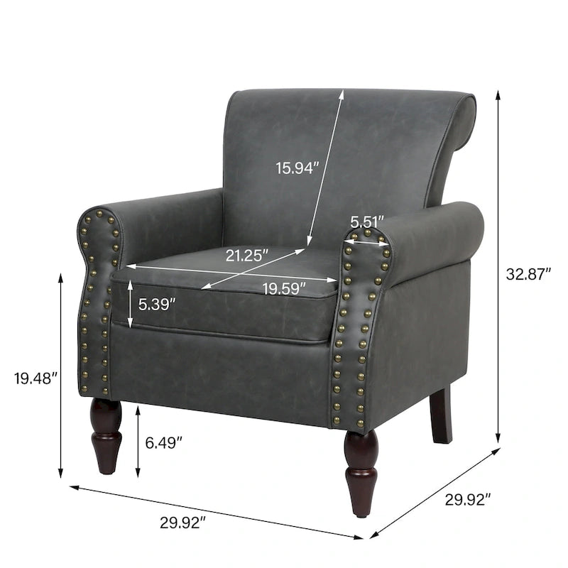 Nailheads Accent Chair Faux Leather Armchair