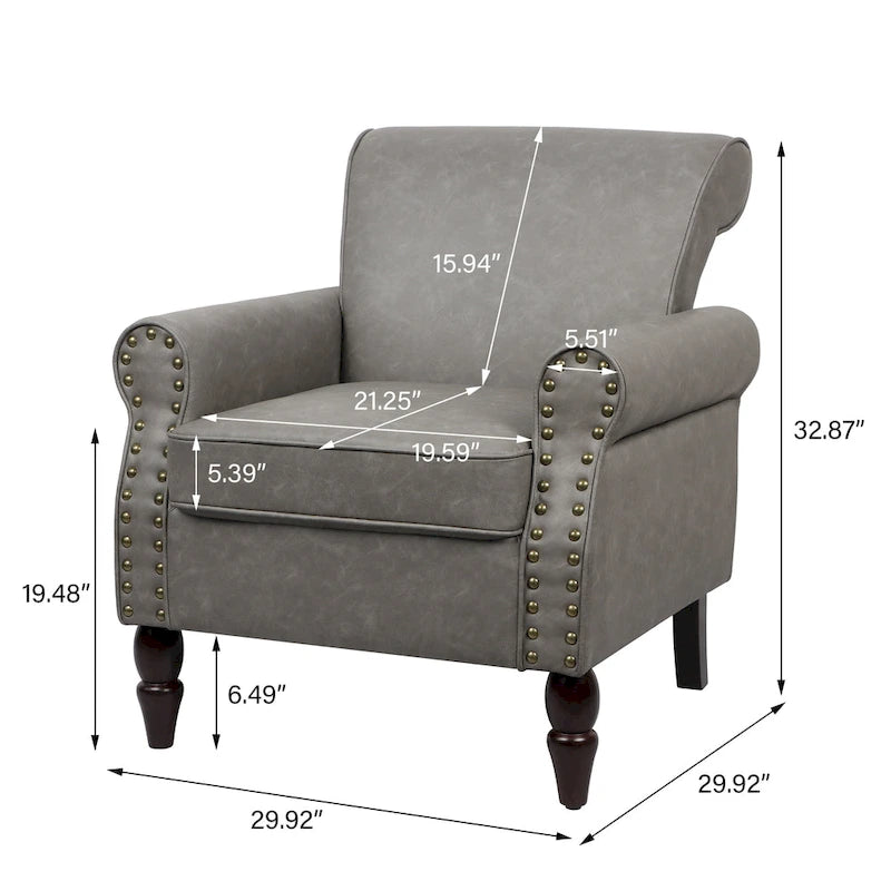 Nailheads Accent Chair Faux Leather Armchair