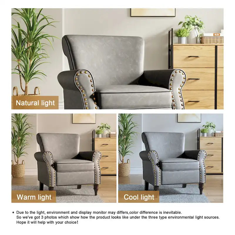 Nailheads Accent Chair Faux Leather Armchair
