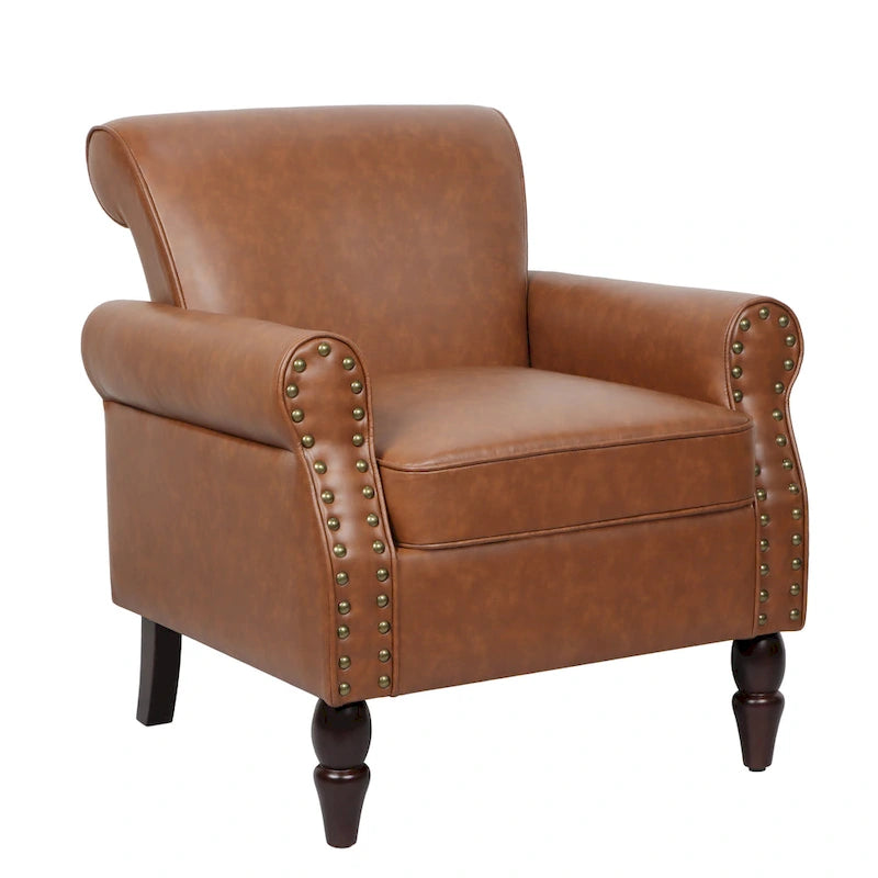 Nailheads Accent Chair Faux Leather Armchair