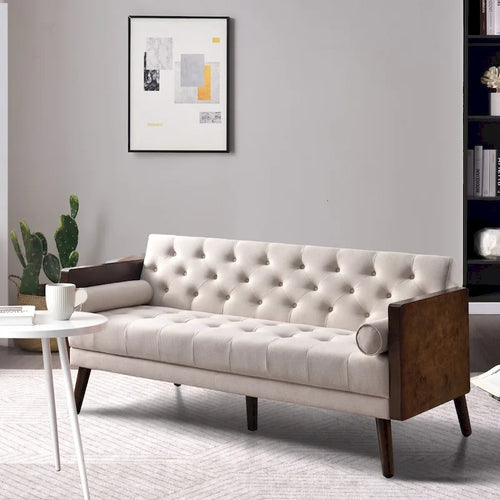 70 inch Futon Sofa Bed, Convertible 2 in 1 Love Seat Sleeper Sofa with 2 Throw Pillows