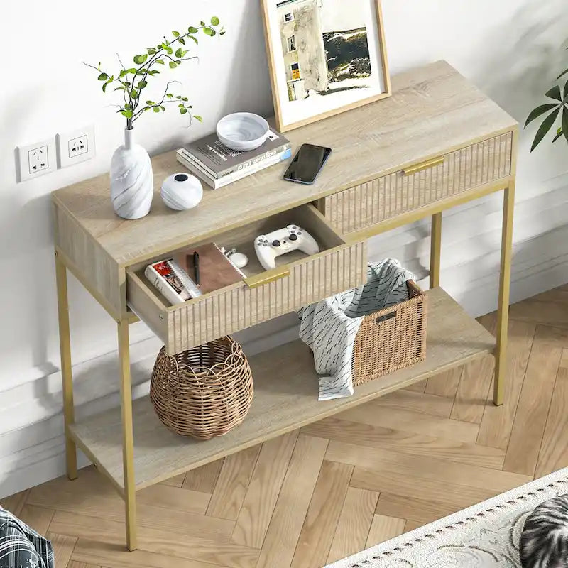 Modern Console Table Narrow Long Console Entryway Table with 2 Drawers