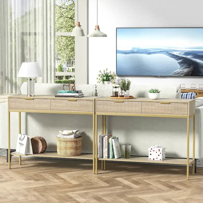Modern Console Table Narrow Long Console Entryway Table with 2 Drawers