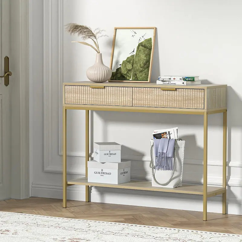 Modern Console Table Narrow Long Console Entryway Table with 2 Drawers