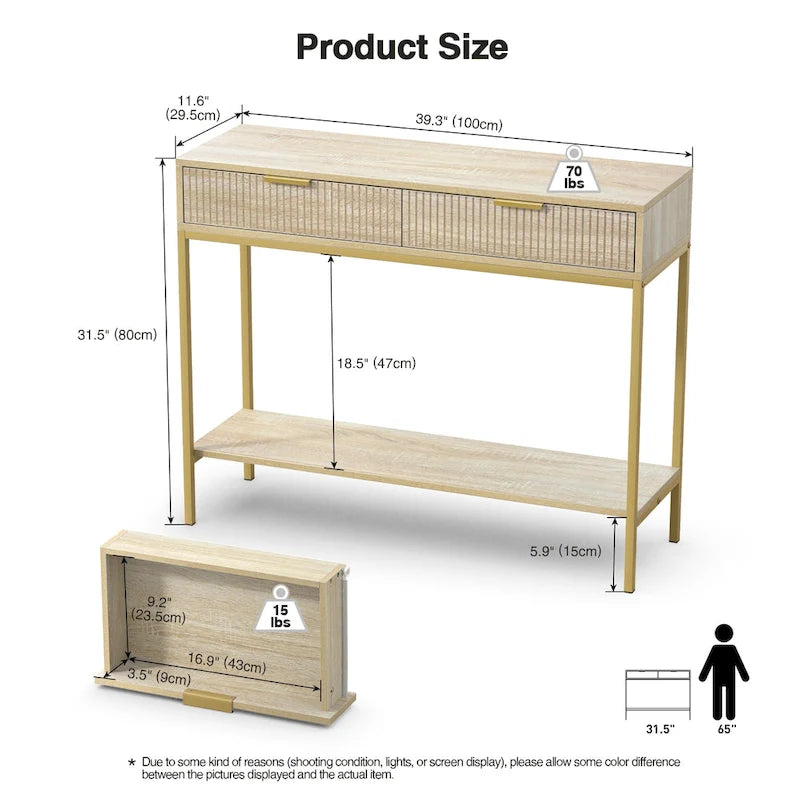 Modern Console Table Narrow Long Console Entryway Table with 2 Drawers
