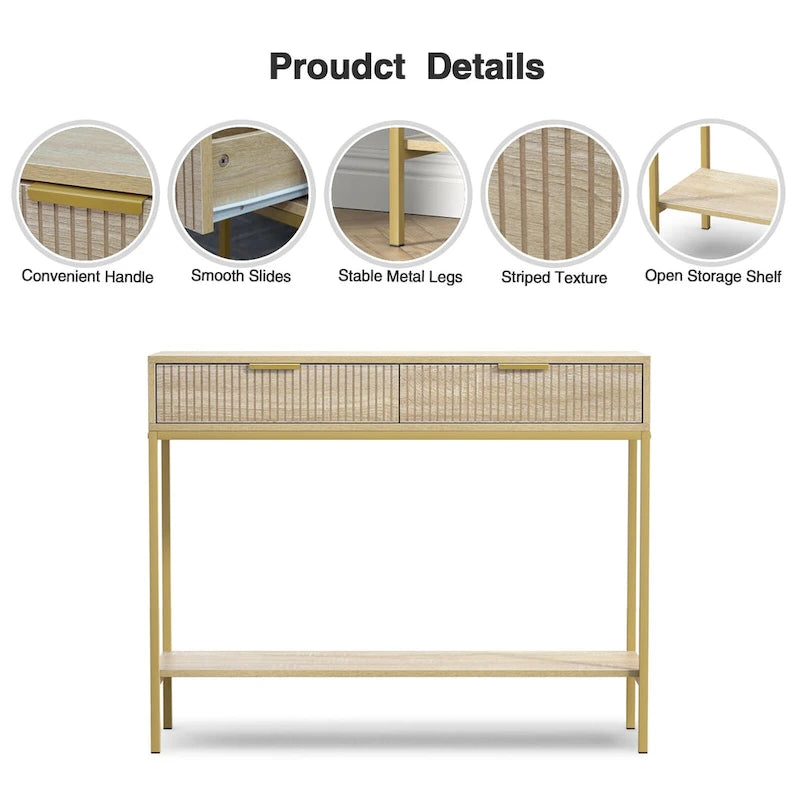 Modern Console Table Narrow Long Console Entryway Table with 2 Drawers