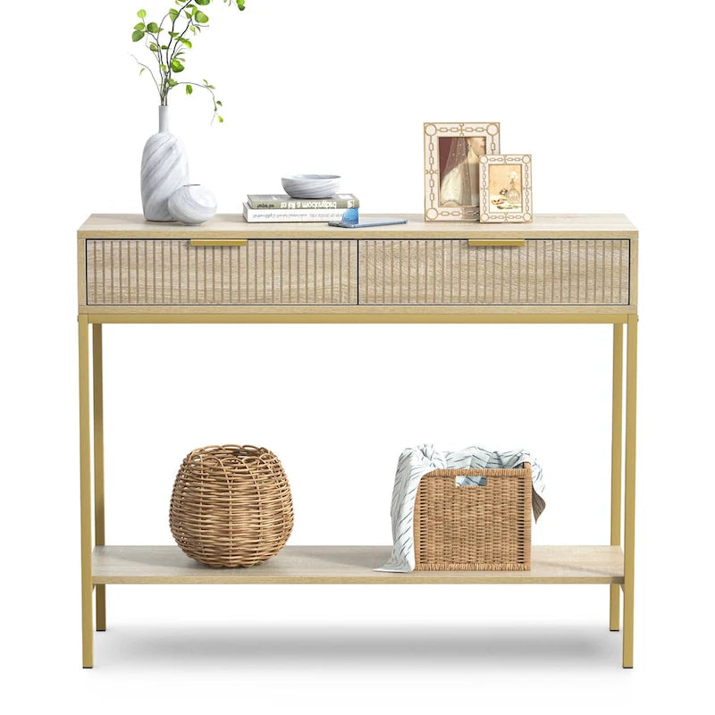 Modern Console Table Narrow Long Console Entryway Table with 2 Drawers