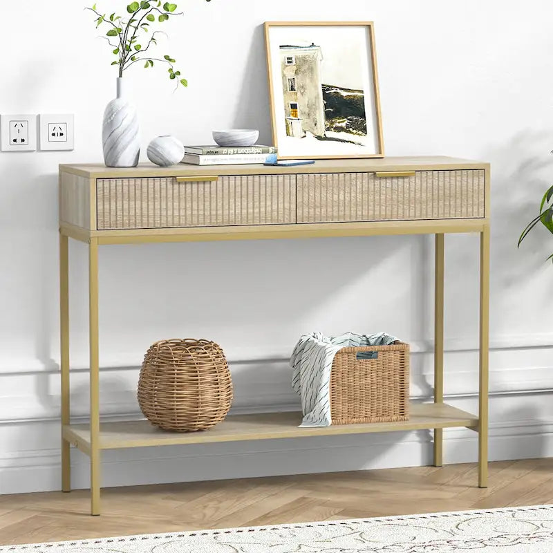 Modern Console Table Narrow Long Console Entryway Table with 2 Drawers
