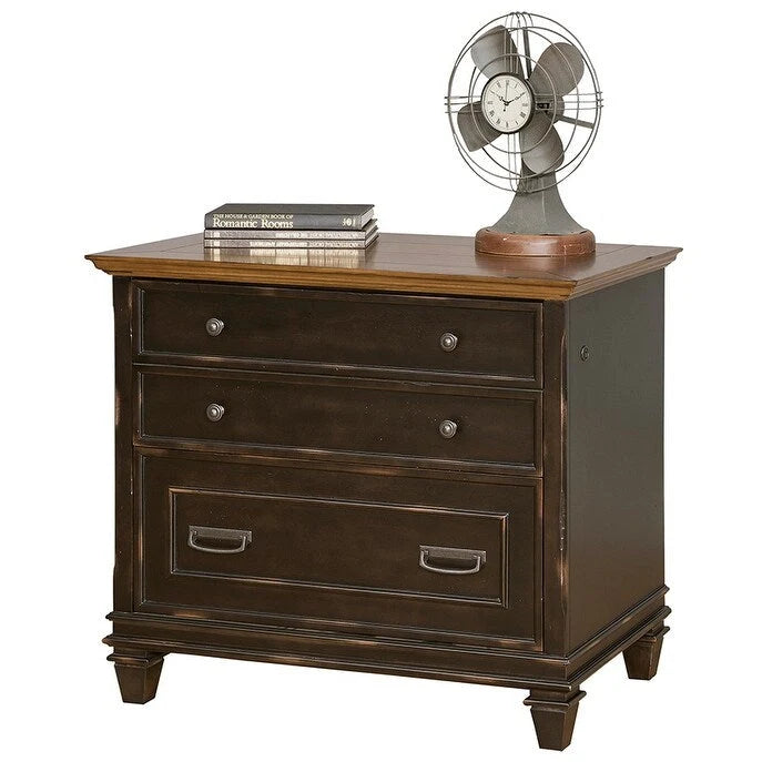 Wood Lateral File With Locking Legal/Letter File Drawer, Storage Cabinet, Black