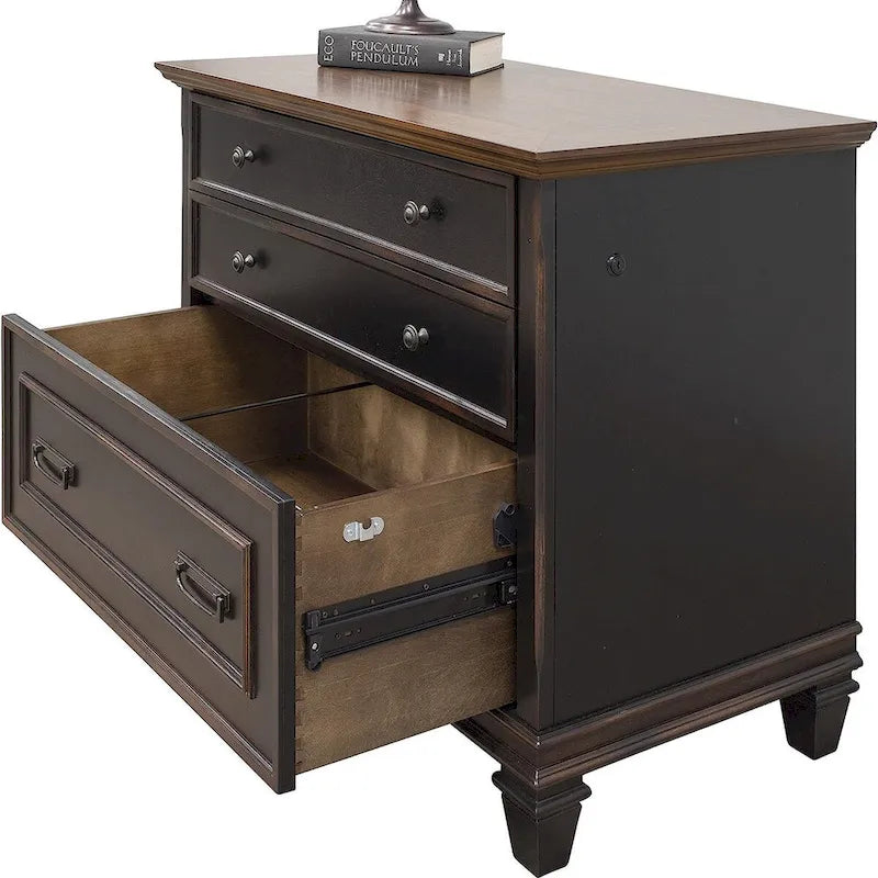 Wood Lateral File With Locking Legal/Letter File Drawer, Storage Cabinet, Black