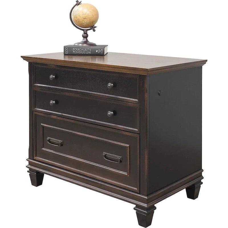 Wood Lateral File With Locking Legal/Letter File Drawer, Storage Cabinet, Black