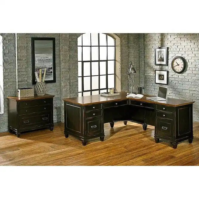 Wood Lateral File With Locking Legal/Letter File Drawer, Storage Cabinet, Black