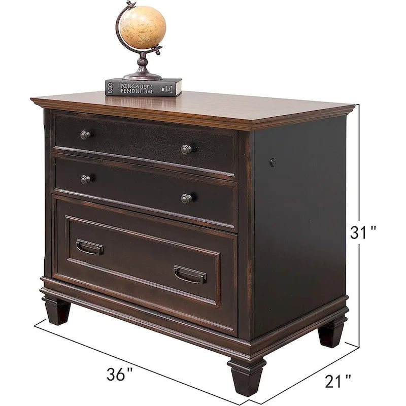 Wood Lateral File With Locking Legal/Letter File Drawer, Storage Cabinet, Black