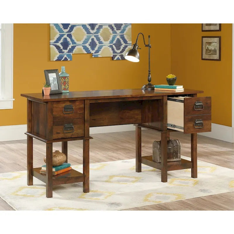 Writing Desk with Two File Drawers and Storage Shelves