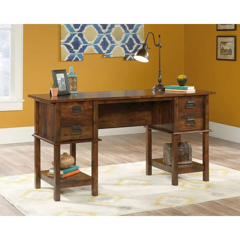 Writing Desk with Two File Drawers and Storage Shelves