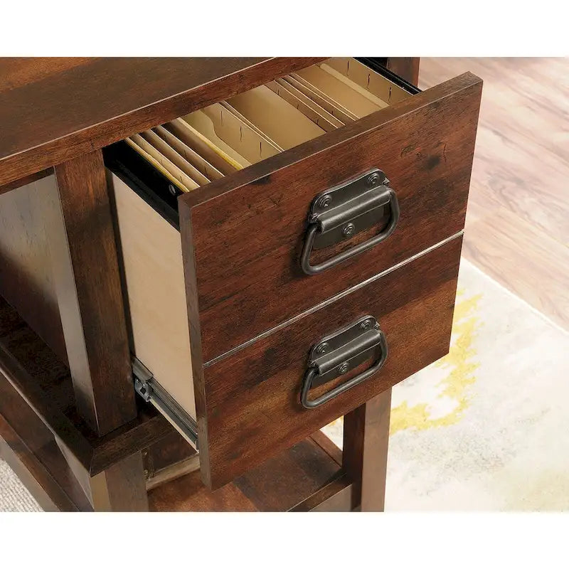 Writing Desk with Two File Drawers and Storage Shelves