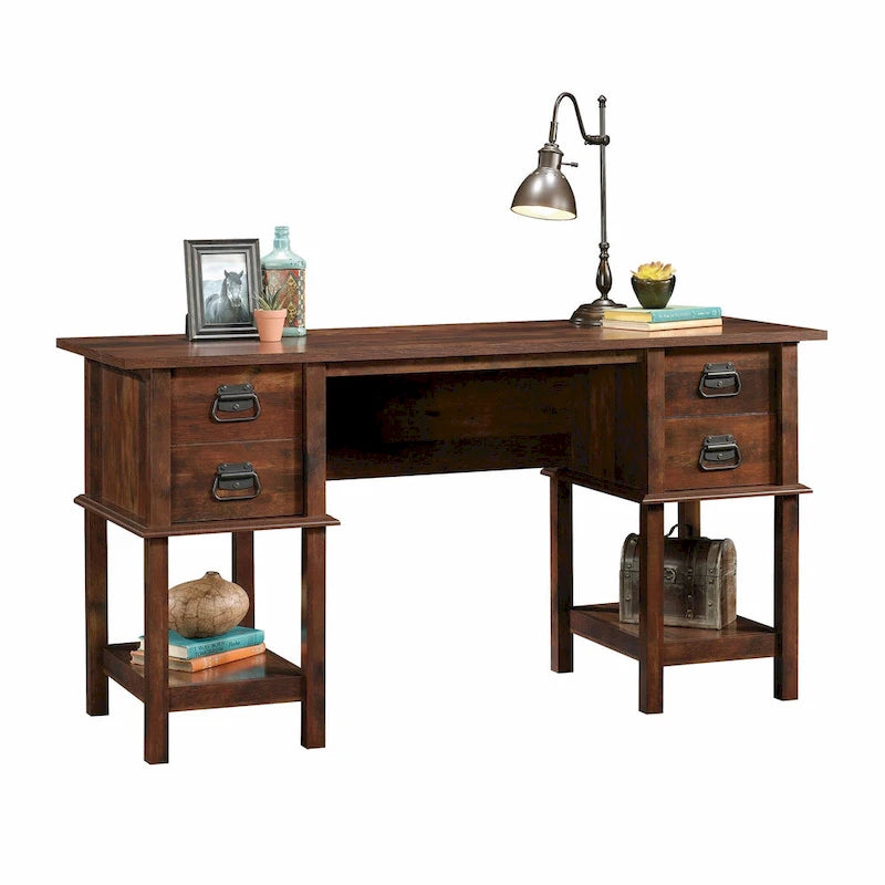 Writing Desk with Two File Drawers and Storage Shelves