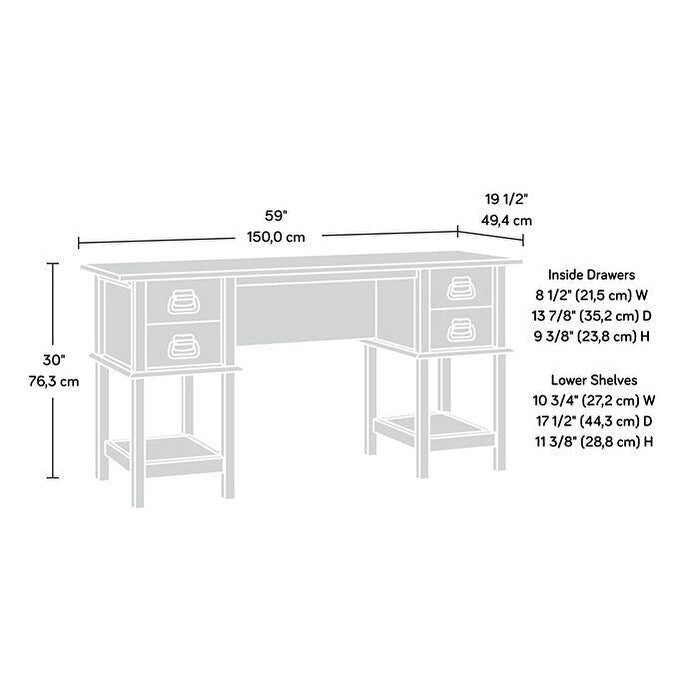 Writing Desk with Two File Drawers and Storage Shelves