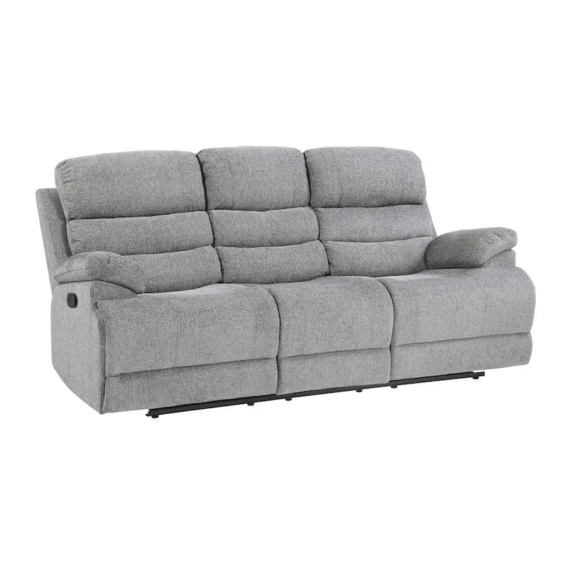 84 Inch Manual Double Recliner Sofa, Gray Chenille, Solid Wood