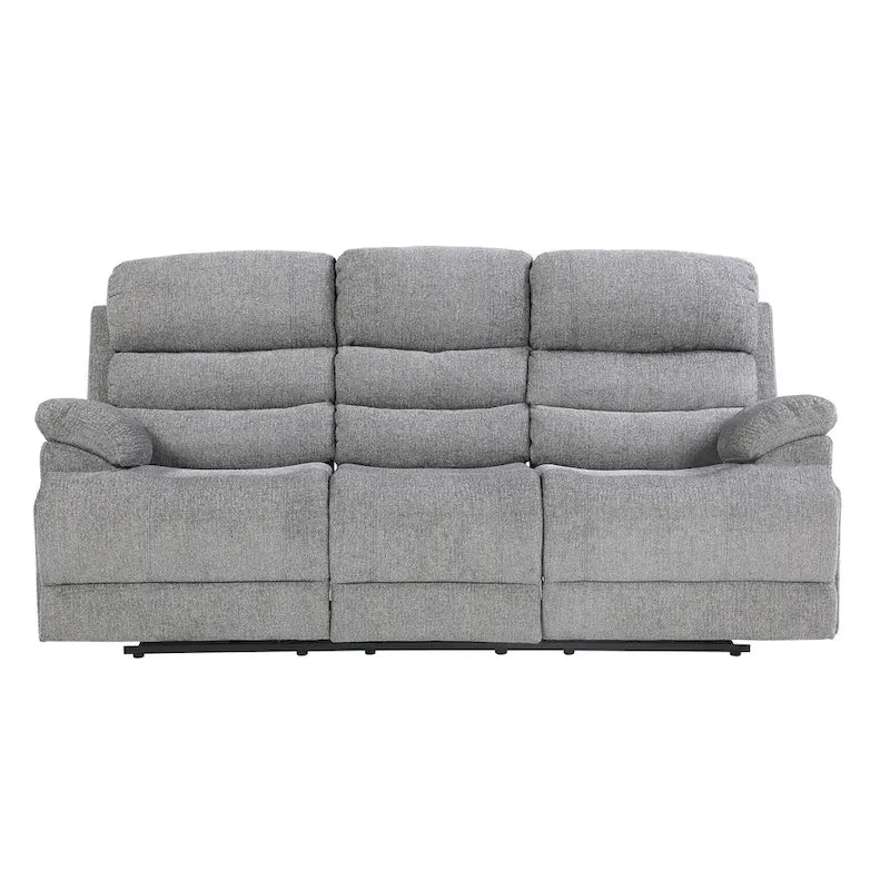 84 Inch Manual Double Recliner Sofa, Gray Chenille, Solid Wood