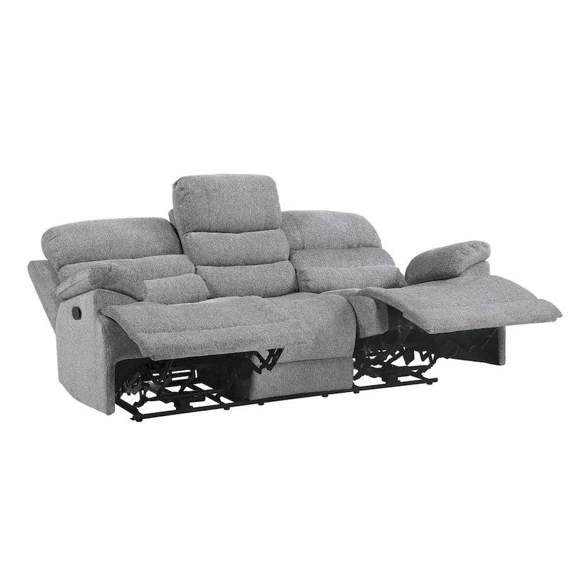 84 Inch Manual Double Recliner Sofa, Gray Chenille, Solid Wood
