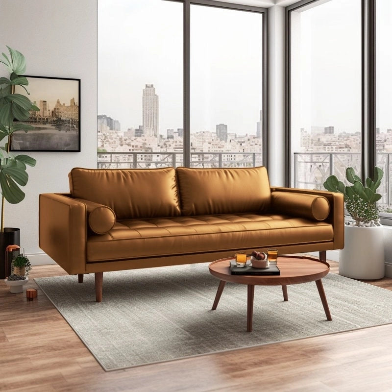 70 Faux Leather Square Arm Sofa