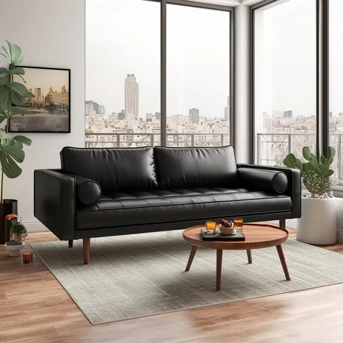 70 Faux Leather Square Arm Sofa