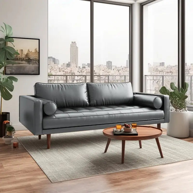 70 Faux Leather Square Arm Sofa