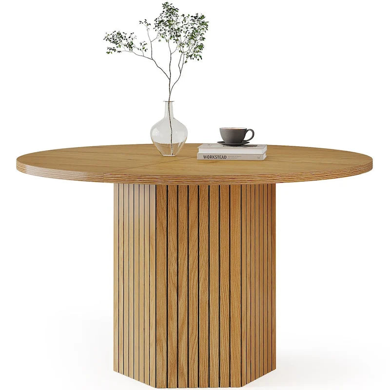 47-Inch Industrial Round Kitchen Dining Table with Pedestal for 4