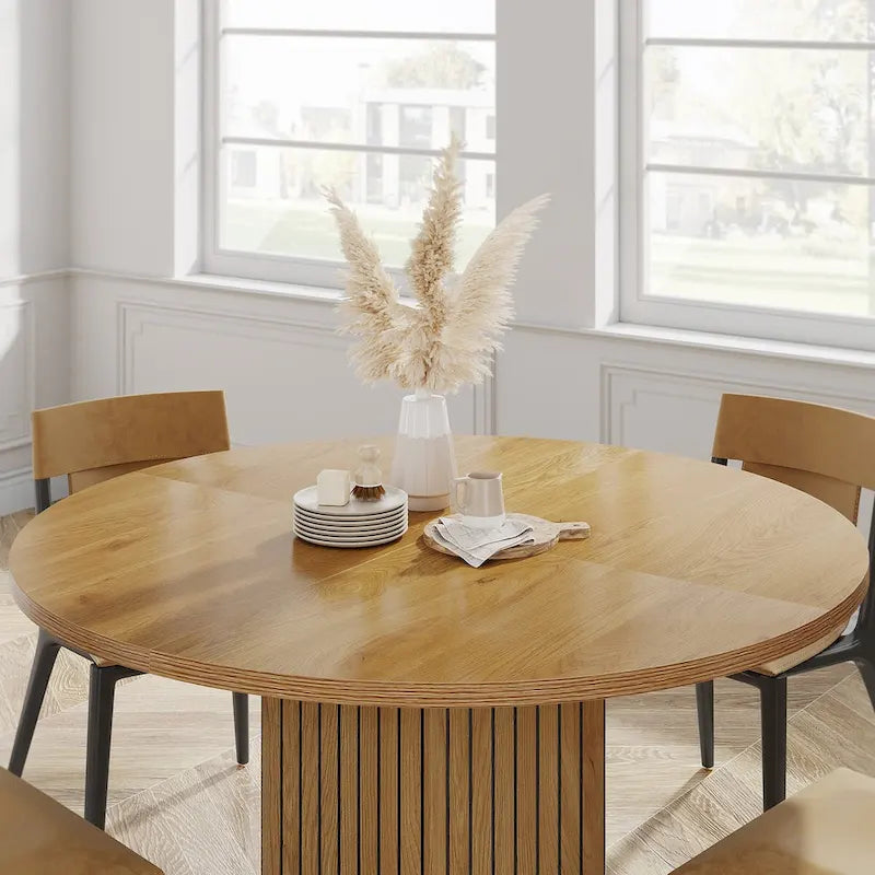 47-Inch Industrial Round Kitchen Dining Table with Pedestal for 4